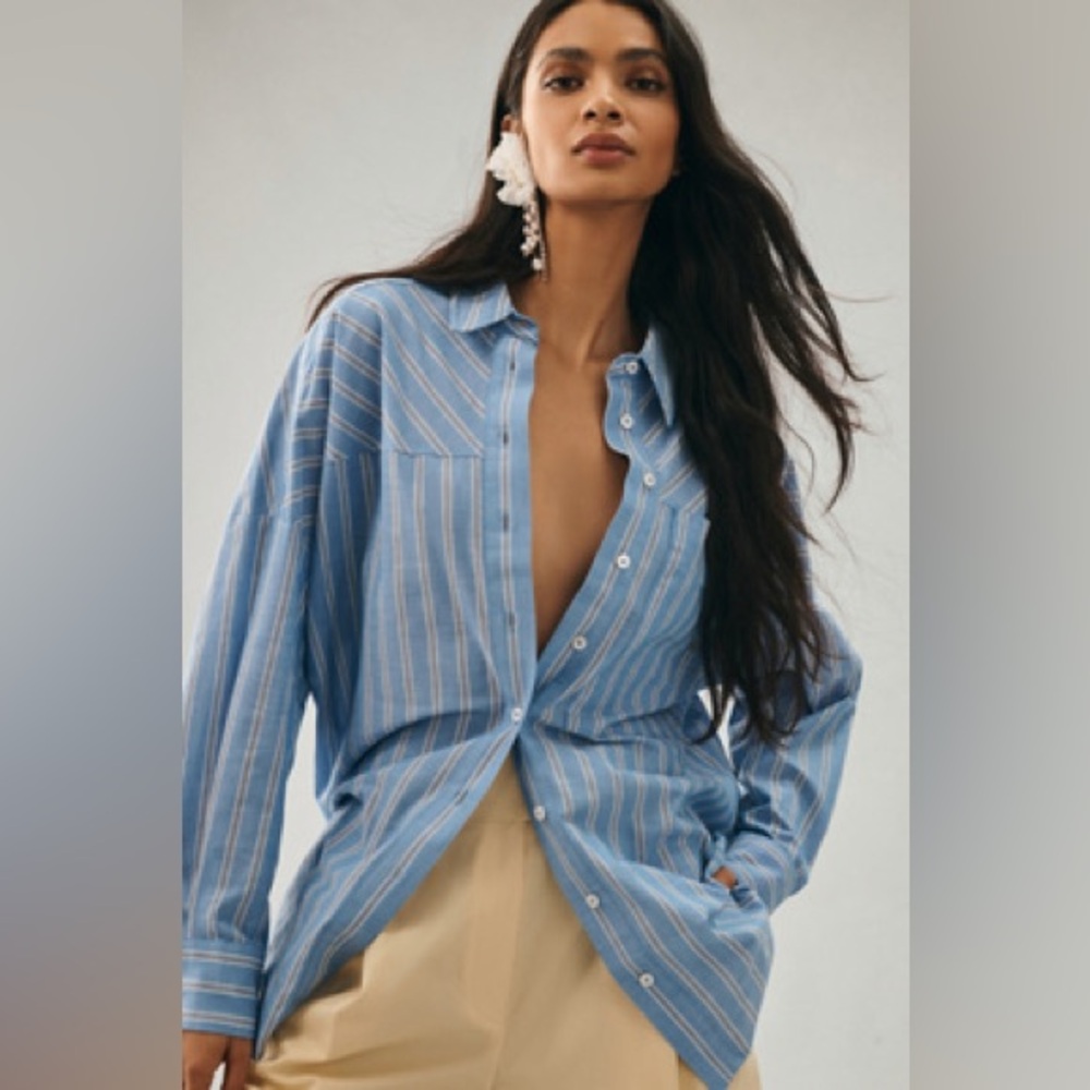 Anthropologie Pilcro Striped Boyfriend Button Down